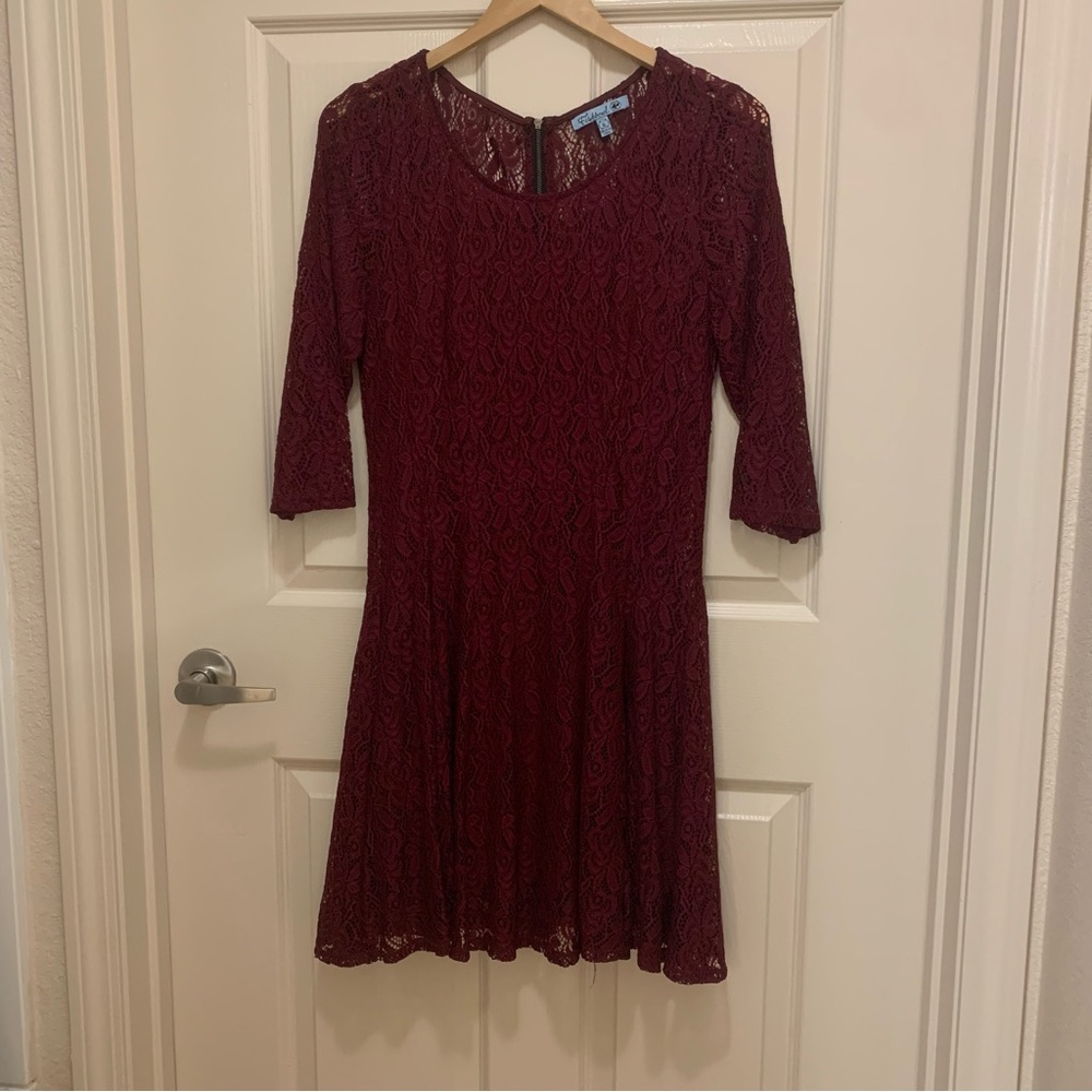 Juniors Lace Illusion A-Line Dress - Burgundy XL